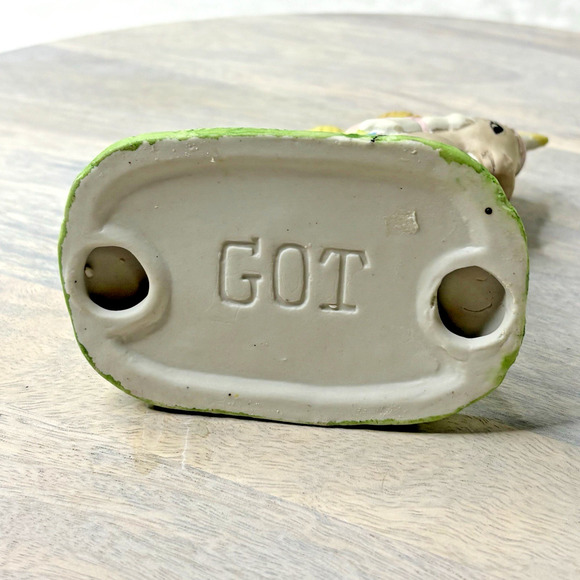 Vintage GOT Hand Painted Brown Unicorn Nursery Figurine Baby and Bear on Back - Picture 6 of 6